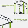 Green Multi-functional Power Cage, Home Adjustable Pullup Squat Rack 1000Lbs Capacity Comprehensive Fitness Barbell Rack Olympic Bar